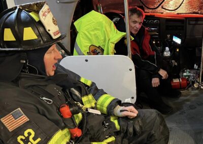 Fire fighter rehabs in a Rehab Five bus